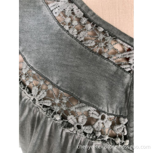 A short-sleeved blouse with tassel cut out